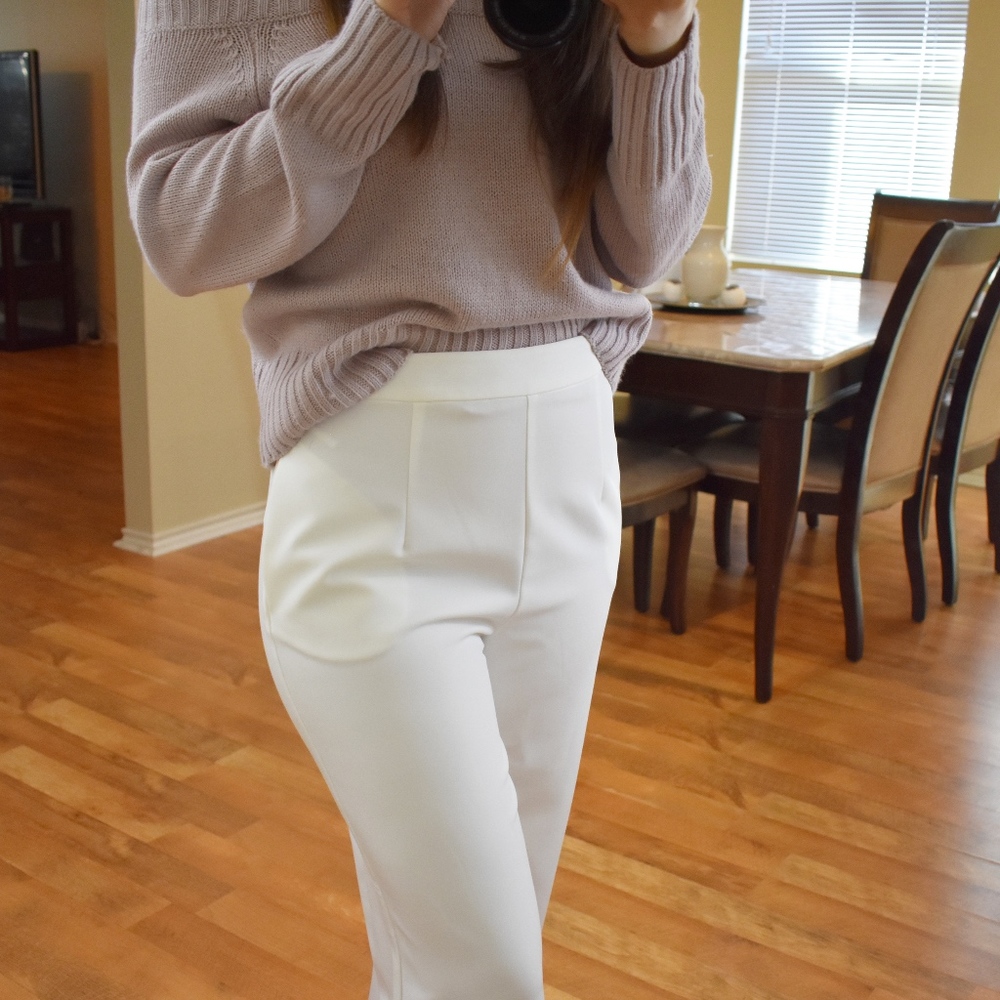 🏷 SALE - High Waist Wide Leg White Pants - Picture 4 of 8